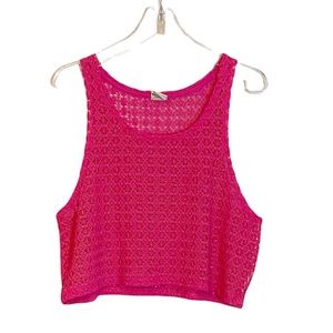 PINK Victoria’s Secret Hot Pink Crochet Sleeveless Crop Top